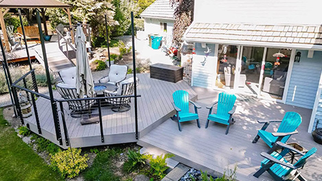 Cable railing and no railing on a deck and gazebo in Issaquah