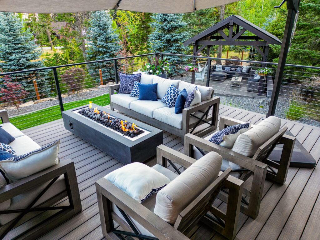 cozy seating around firepit for deck