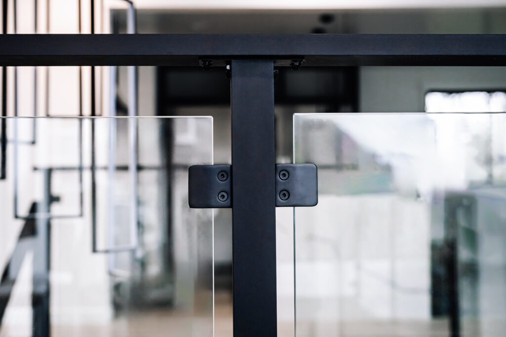 Interior Matte Black Framed Glass Railing 